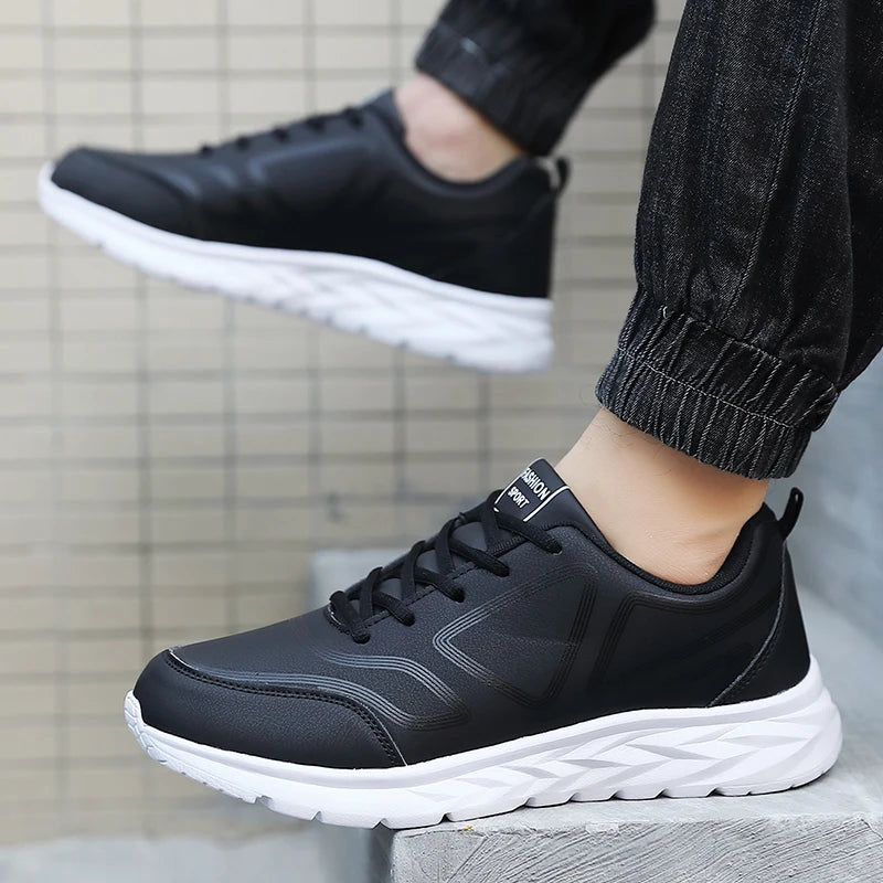 Men's Sports Shoes Leather Lightweight Comfortable Casual Shoes Cushioning Sports Shoes Outdoor Waterproof Walking Shoes for Men