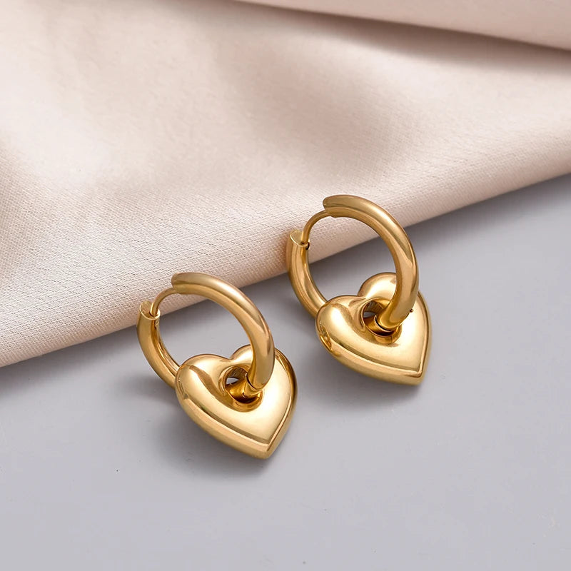Stainless Steel Round Star Moon Heart Pendant Hoop Earrings for Women Fashion Classic Y2K Jewelry Gold Silver Color Earring