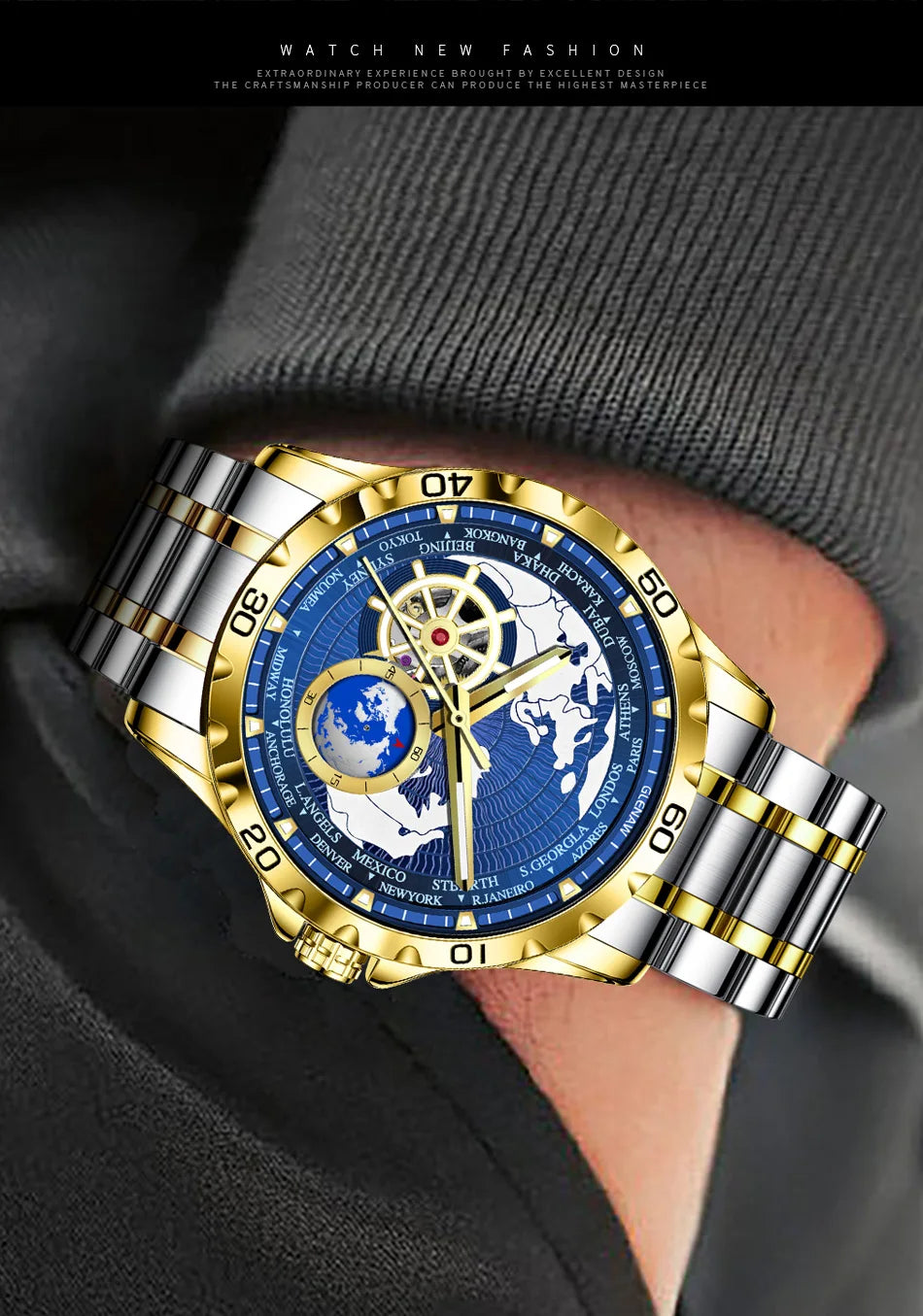 2025 New GLENAW Earth Series Mechanical Watch Men Rotating Earth Dial Night Light Waterproof Top Luxury Design Mechanical Watch