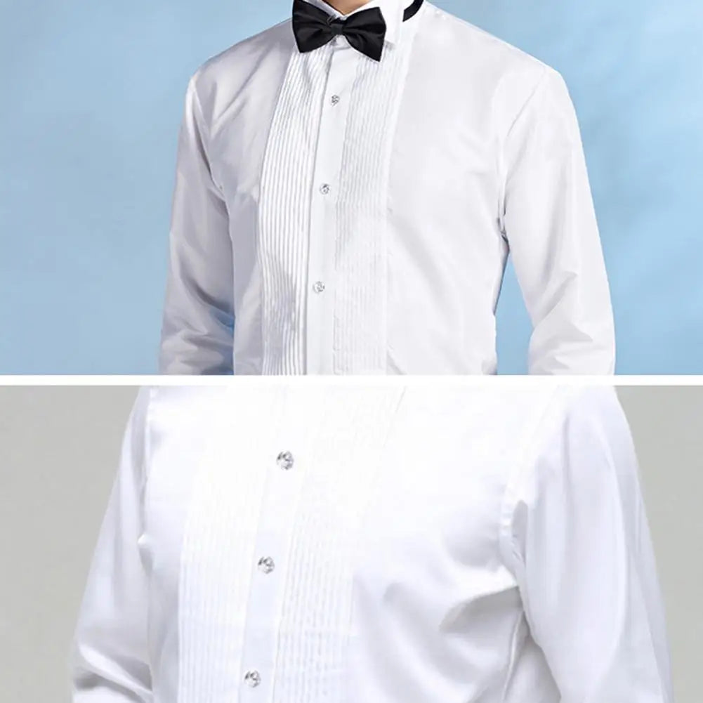 Men Business Shirt Winged Collar Long Sleeve Dress Shirt Tuxedo Formal Office Shirt Party Dinner Wedding Bridegroom Shirts