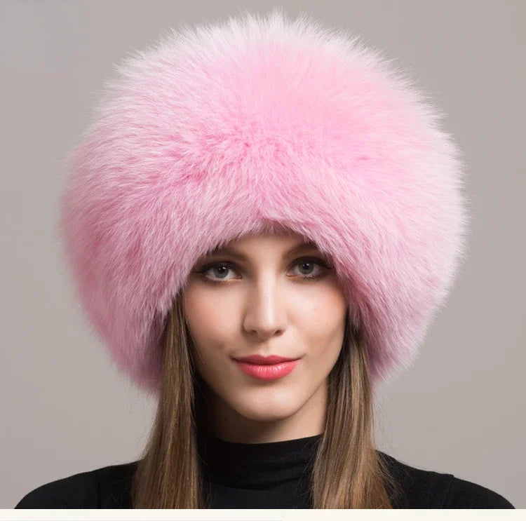 Hot Sale 100% natural Fox Fur Hat Women Cap Thick Fur Cap Winter Warm Hat Female Fashion For Women Hat With Earmuffs Hat