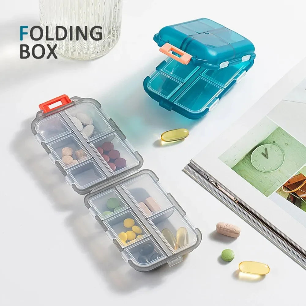Convenient Travel Pill Organizer Dispenser Portable Pocket Pharmacy Medicine Box Small Case 10 Grids Storage Vitamin Fish Oil