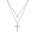 Layered Necklace for Women, Stackable Double pendant with CZ & Cross, Stainless Steel Waterproof Hypoallergenic Trendy Jewelry