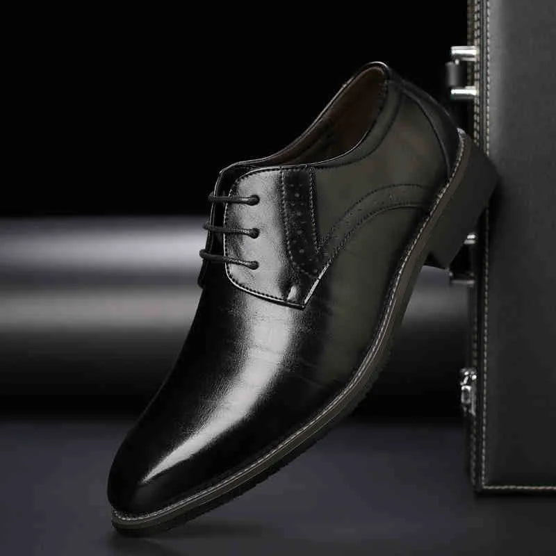 Men Dressing Shoes Formal for Men's Casual Shoe Leather Social Wedding Designer Pointed Toe Black Office Winter Shoes
