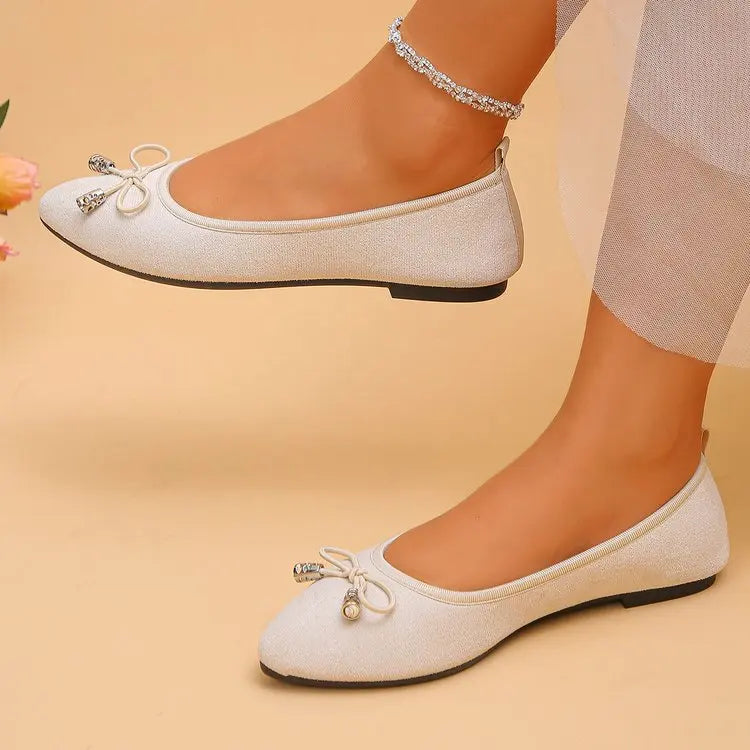 Women's Elegant Pointed Toe Ballet Flats with Bowknot Decor Slip-On Dress Shoes for Office Wedding Party Daily Casual Footwear