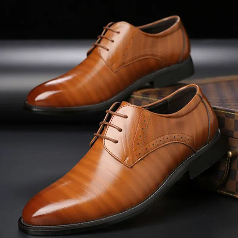 Men Dressing Shoes Formal for Men's Casual Shoe Leather Social Wedding Designer Pointed Toe Black Office Winter Shoes