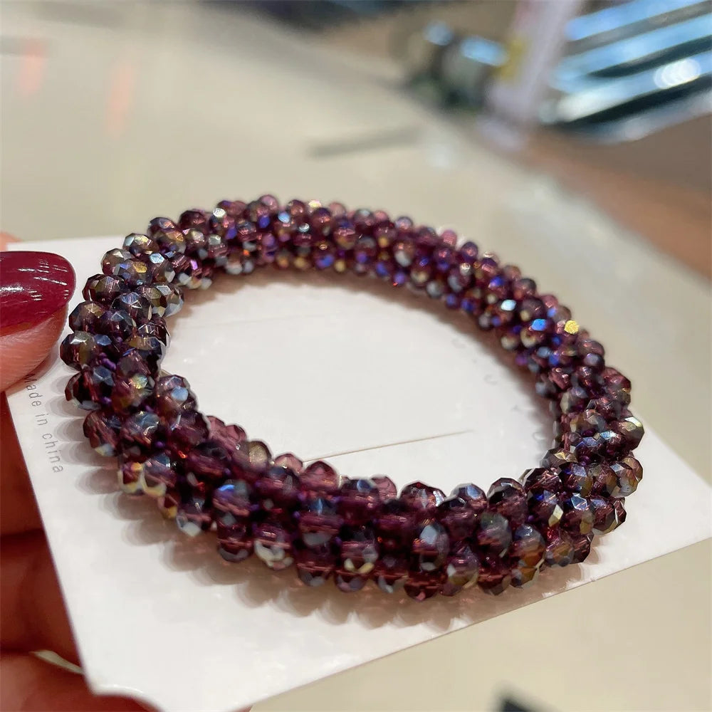 Crystal Beads Hair Ties for Women Vintage Ponytail Scrunchies Elastic Hair Bands Glass Beaded Rubber Hair Rope Accessories