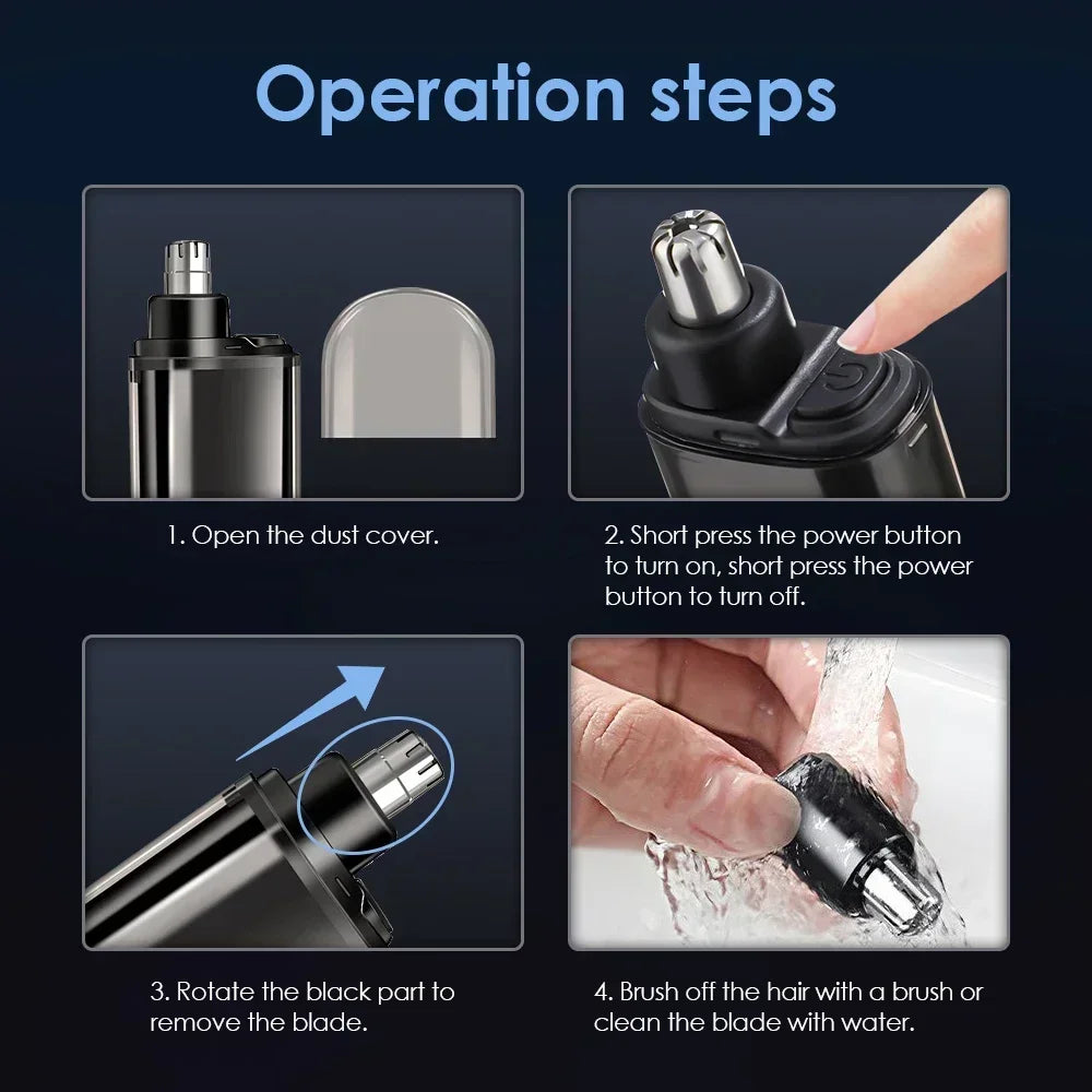 Rechargeable Nose/Ear Hair Trimmer for Men & Women - 2-in-1 Waterproof Dual Blade, Cordless Auto Groomer with USB Charging