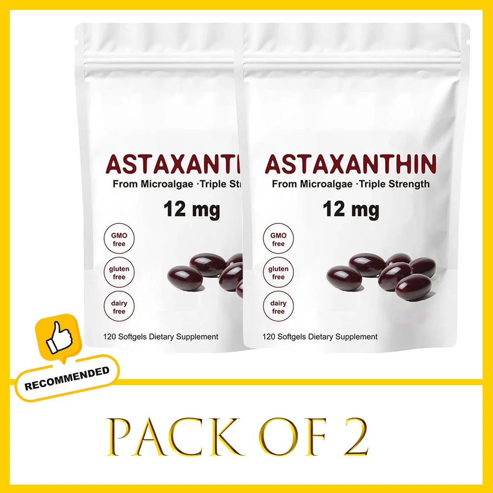 Premium Astaxanthin Capsules Antioxidant Supplements Supports Eye, Joint, Internal Circulation, Skin Health & Natural Tanning