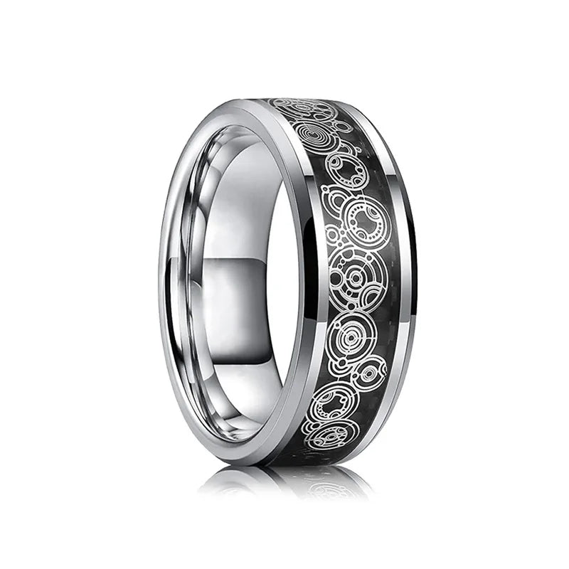 8mm Trendy Stainless Steel Rings For Men Jewelry Party Gift Fashion Black Carbon Fiber Golden Heart Rate Line Men Rings