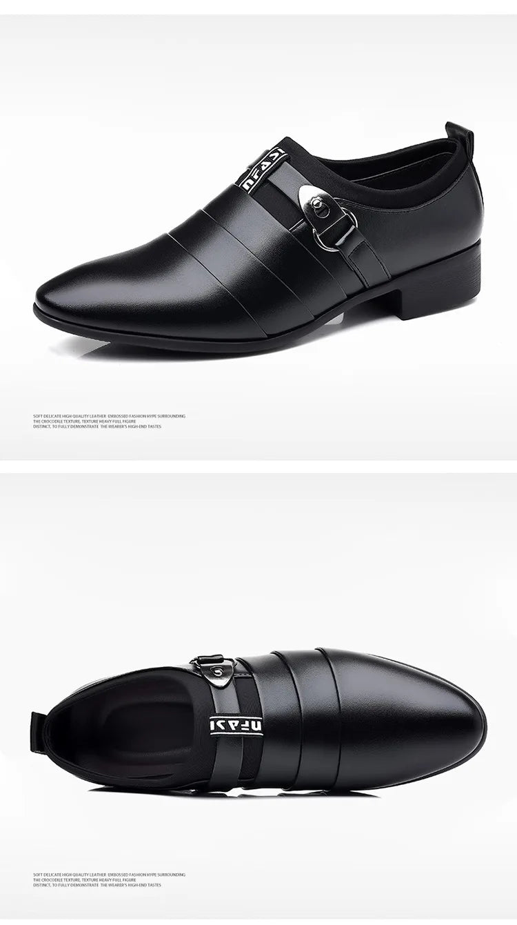 Classic Leather Shoes for Men Slip on Pointed Toe Oxfords Formal Wedding Party Office Business Casual Dress Shoes Men's Loafers