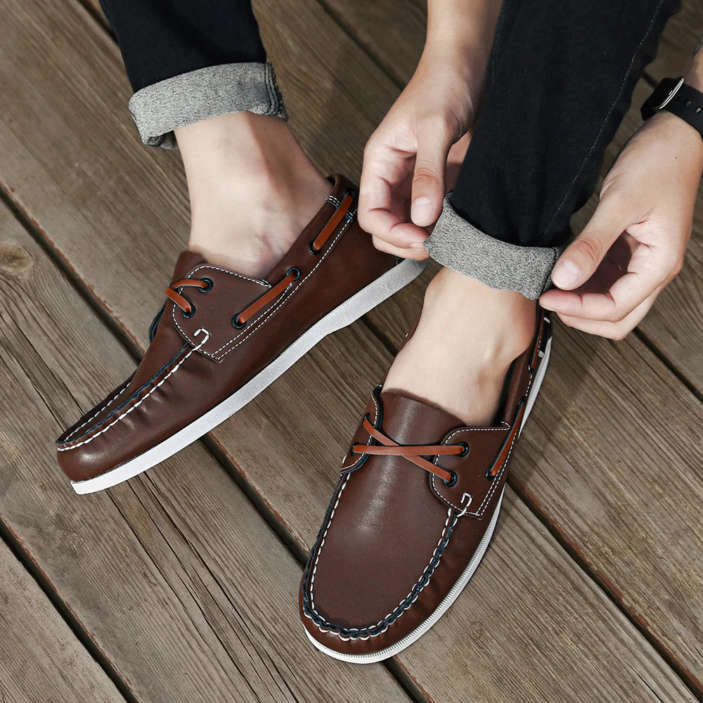 Men's Trendy Apron Toe Loafer Shoes, Slip On Comfy Non Slip For Outdoor Walking Traveling, Spring And Summer