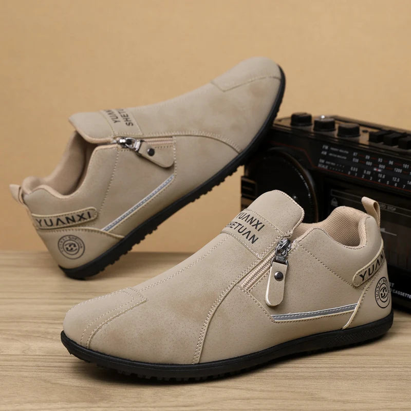 Mens Walking Shoes 2025 New Suede Leather Fashion Zipper Outdoor Hiking Shoes Anti Slip Wear-resistant Casual Sneakers for Men
