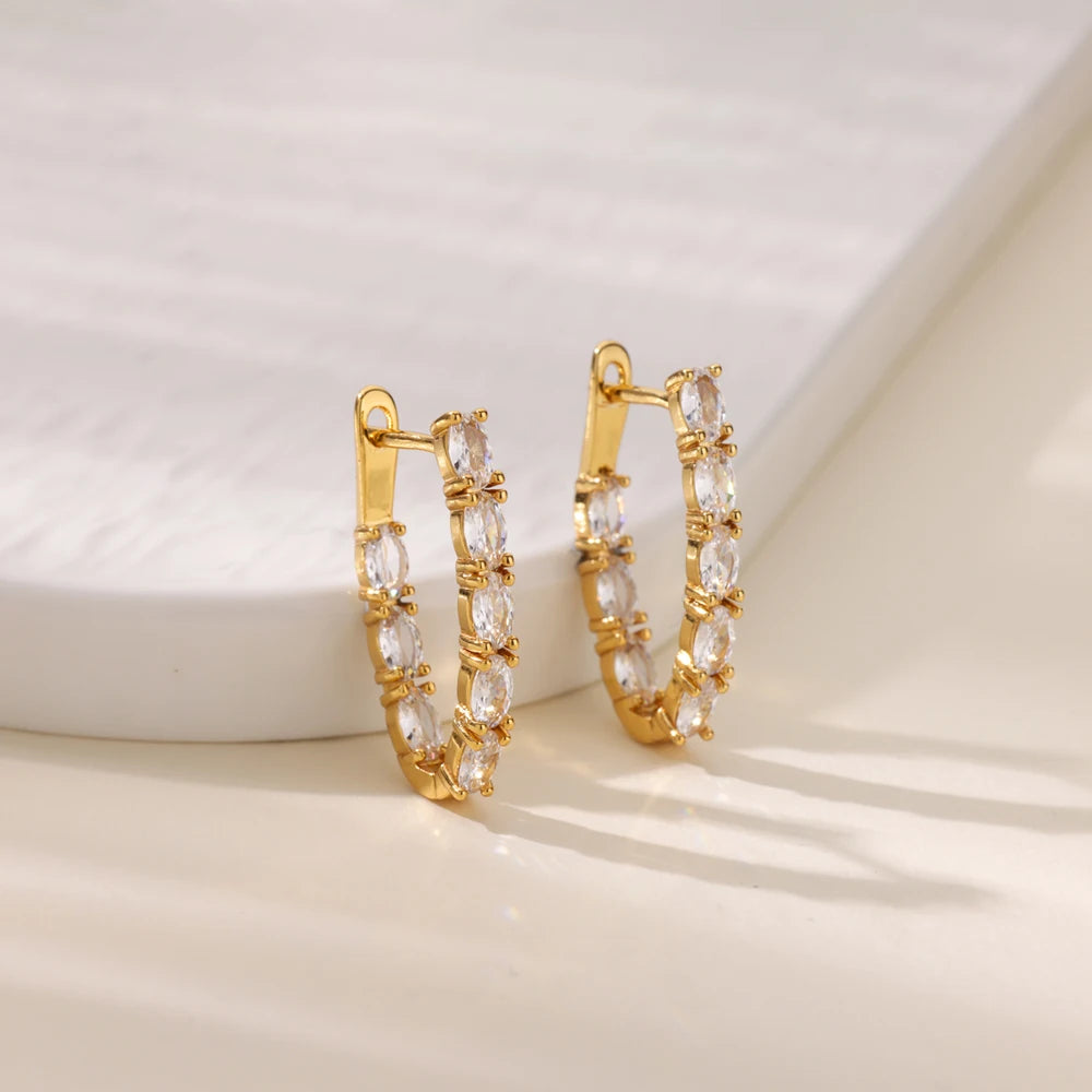 Cubic Zirconia Hoop Earrings For Women Luxury Crystal Zircon Gold Color Stainless Steel Earring Jewelry Wedding Party Gift