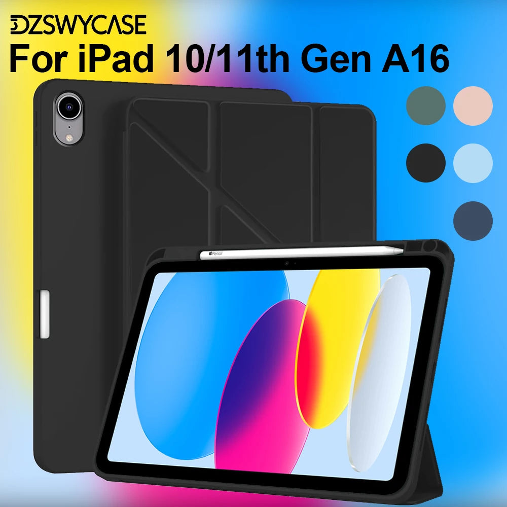 Case for iPad 10th Gen 10.9, For iPad 11th Gen A16 11 Cover, Silicone Slim Protective, with Pencil Holder, Y-Shaped Stand