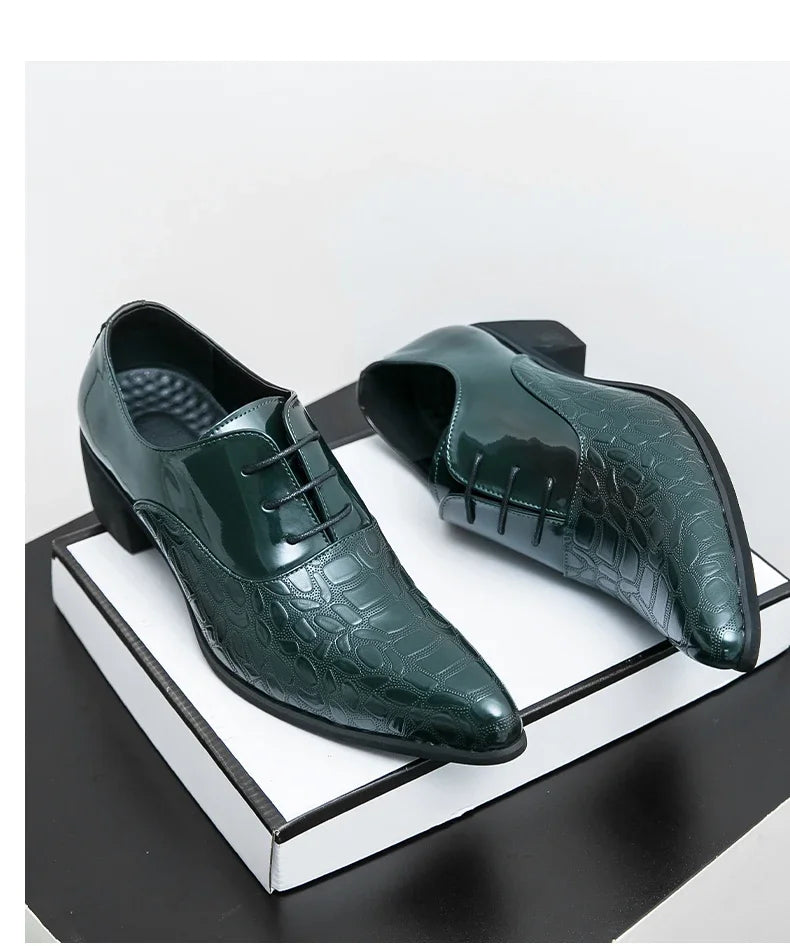 Luxury Multiple Colors High Heel Men's Shoes Fashion Moccasin Man Wedding Shoes Groom Designer Pointed Toe Leather Dress Oxfords