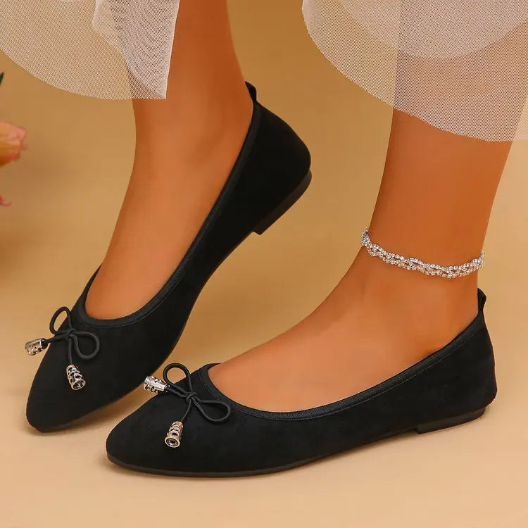 Women's Elegant Pointed Toe Ballet Flats with Bowknot Decor Slip-On Dress Shoes for Office Wedding Party Daily Casual Footwear