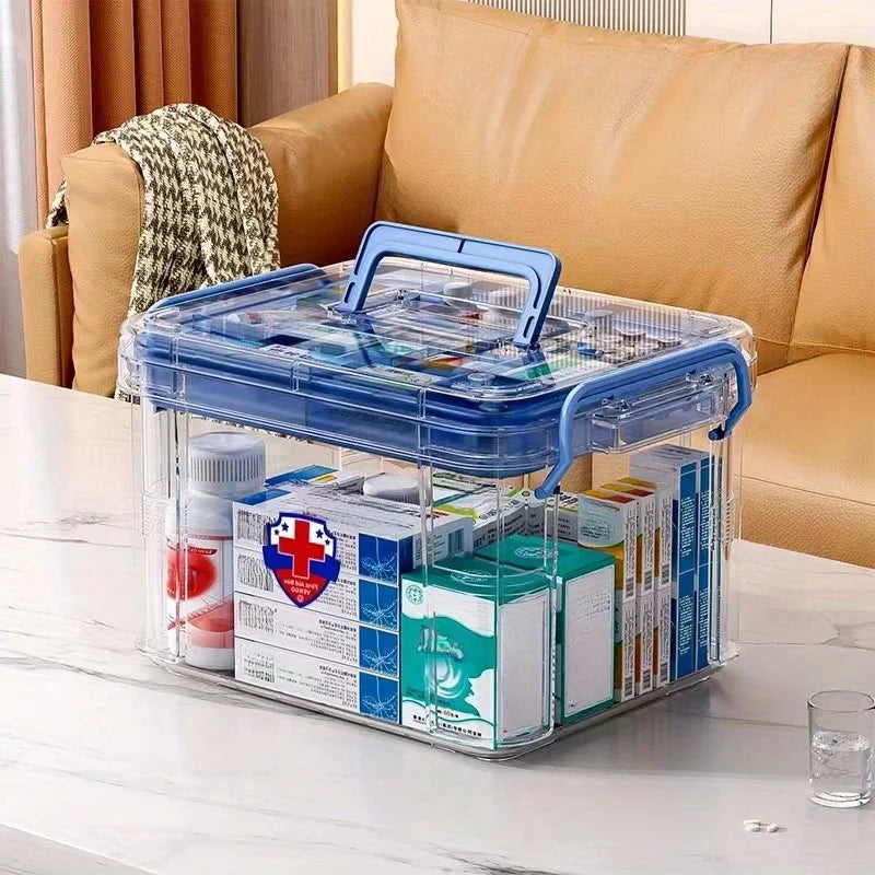 1pc Waterproof Medicine Organizer Box, PVC Storage with Double Layer & Stackable Design, for Pills, Vitamins, First Aid