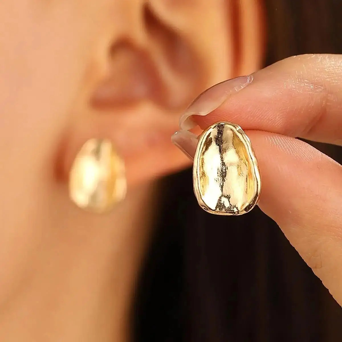 Stainless Steel Wrinkled Gold Color Earrings For Women Metal Earing Jewelry 2026 Trending Vintage Round Square Heart Earrings