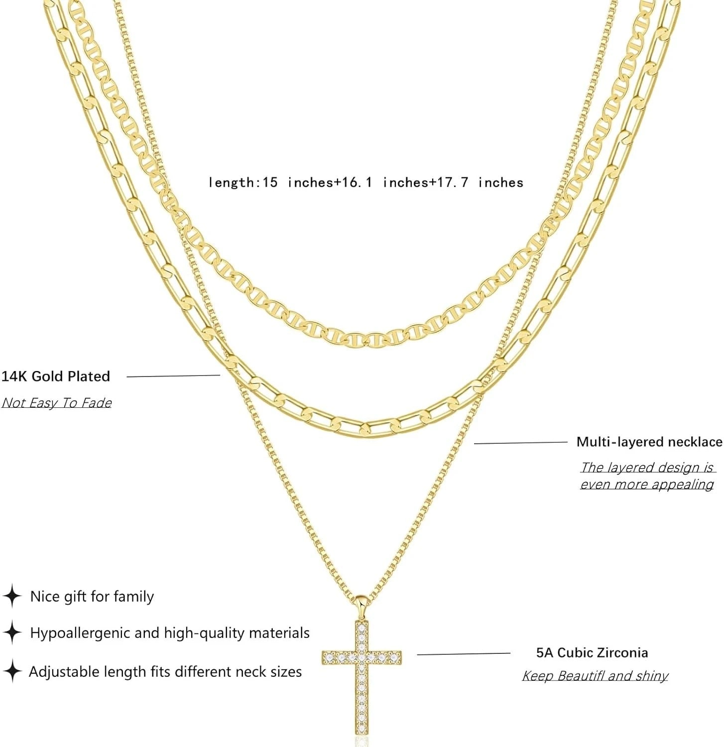 Cross Necklace for Women Stackable Stacked Stacking Layering Layered Necklaces Gold Necklace Cross Pendant Diamond Jewelry Gift