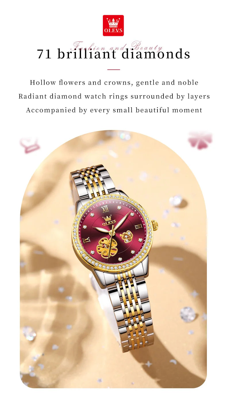 OLEVS 6706 Mechanical Watch for Women Luxury Waterproof Fashion Elegant Diamond  Automatic Ladies Watches