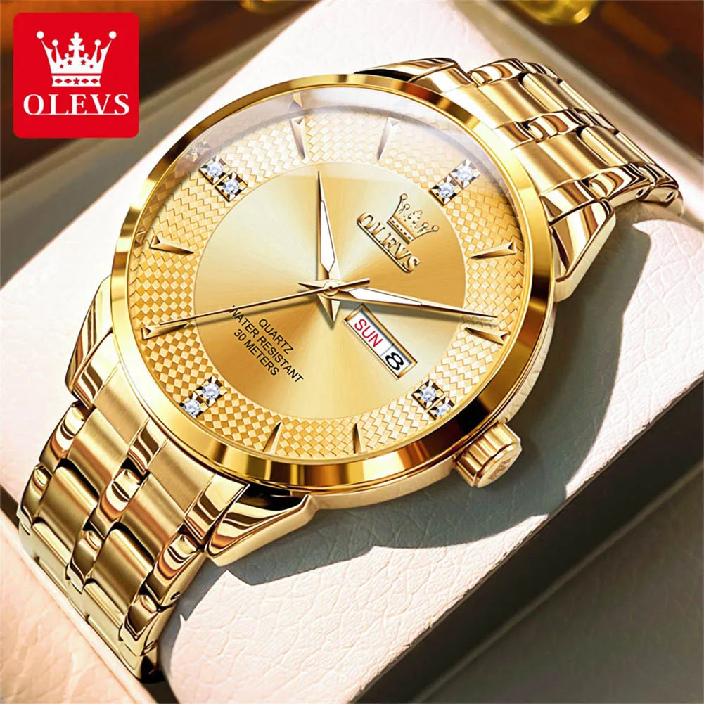OLEVS Men Watches Luxury Business Fine Steel Original Brand Quartz Wristwatch for Man Waterproof Luminous Date Week Casual Dress