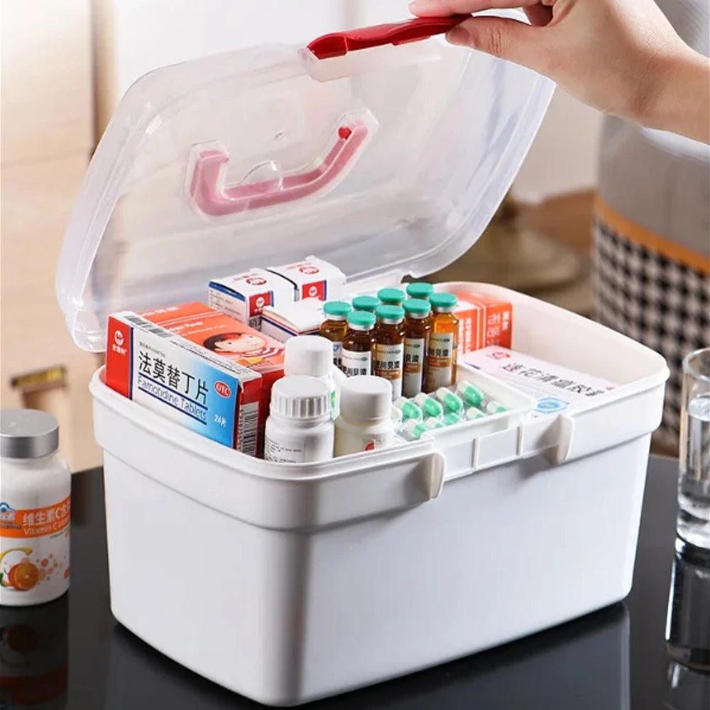 1PCS 2-Tier Medicine Organizer - Portable Medicine Cabinet with Handle, Empty First Aid Kit for Home