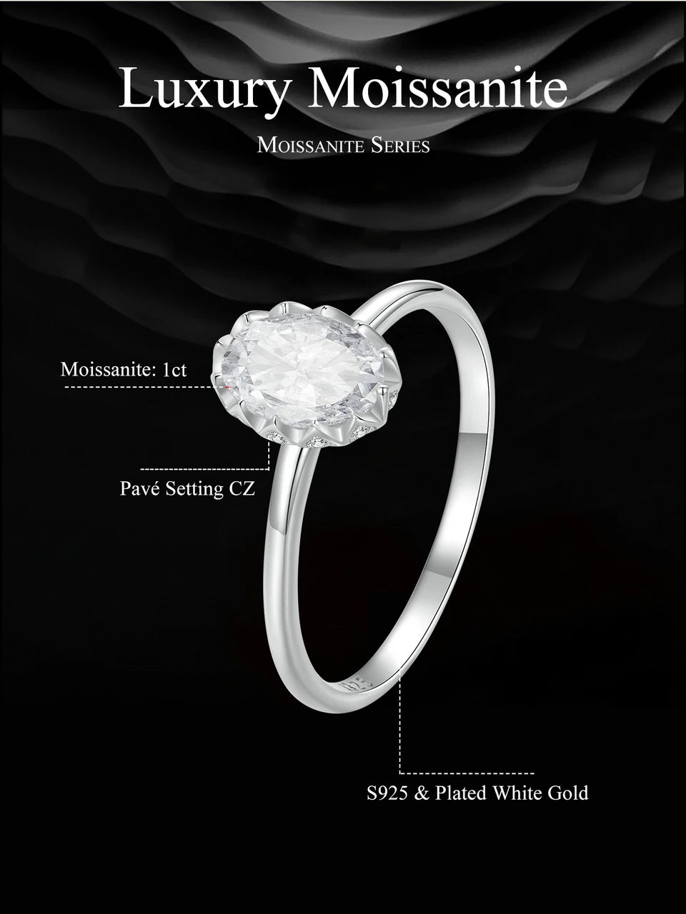 BAMOER Moissanite Engagement Ring, Women's Solitaire Moissanite Promise Rings 925 Sterling Silver with White Gold Plated MSR049