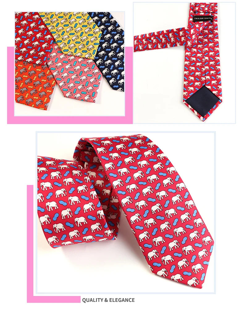 Tailor Smith 100% Silk Ties For Men Handmade Necktie With Animal Pattern Tie Father's Day Birthday Gift Tie