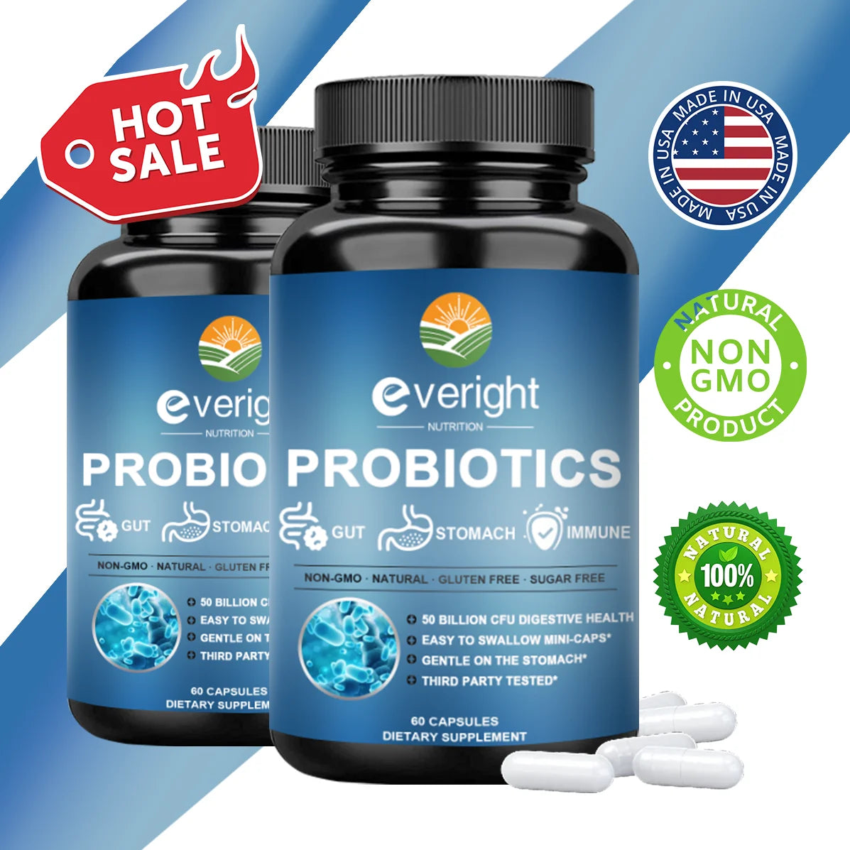 50 Billion CFU Probiotics - Daily Supplement for Digestive, Women's & Gut Health, Gas & Bloating Relief