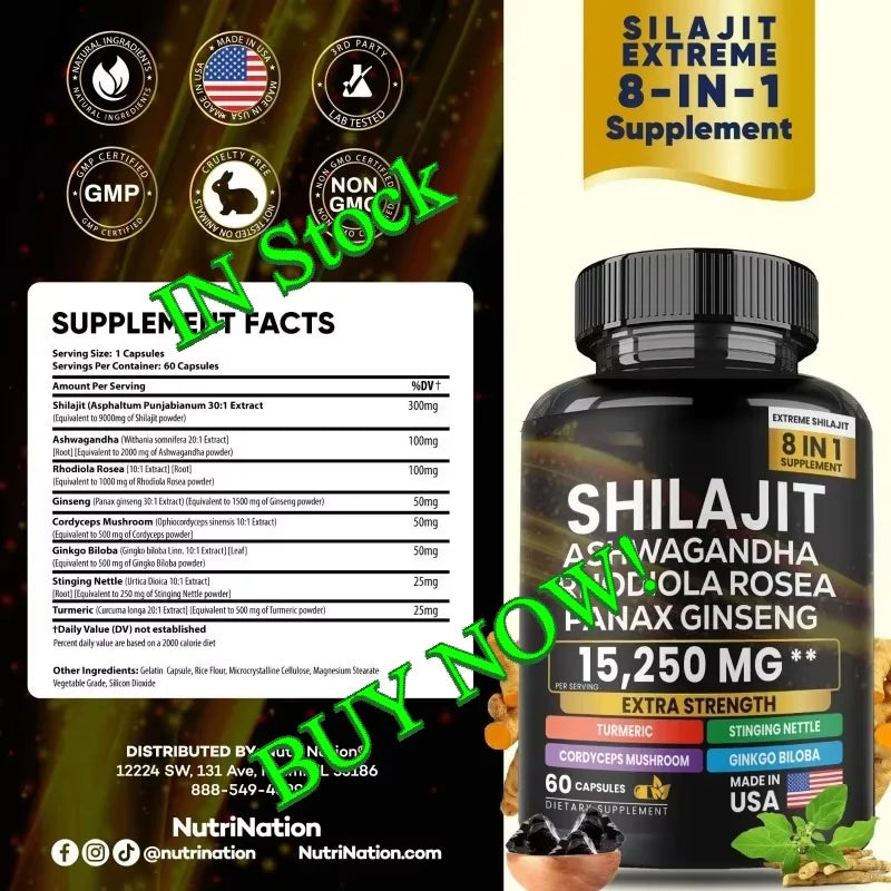 8 in 1 Shilajit Soft Capsules Supplement Natural Mineral Resin Like Substance Nourishing Agent Resist Oxidation Enhance Immunity