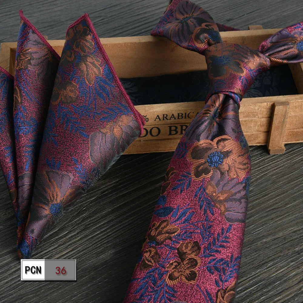 man tie set swine red 8cm Men's Formal tie and pocket square set 2-Piece Business Wedding burgundy ties for men and neckties man