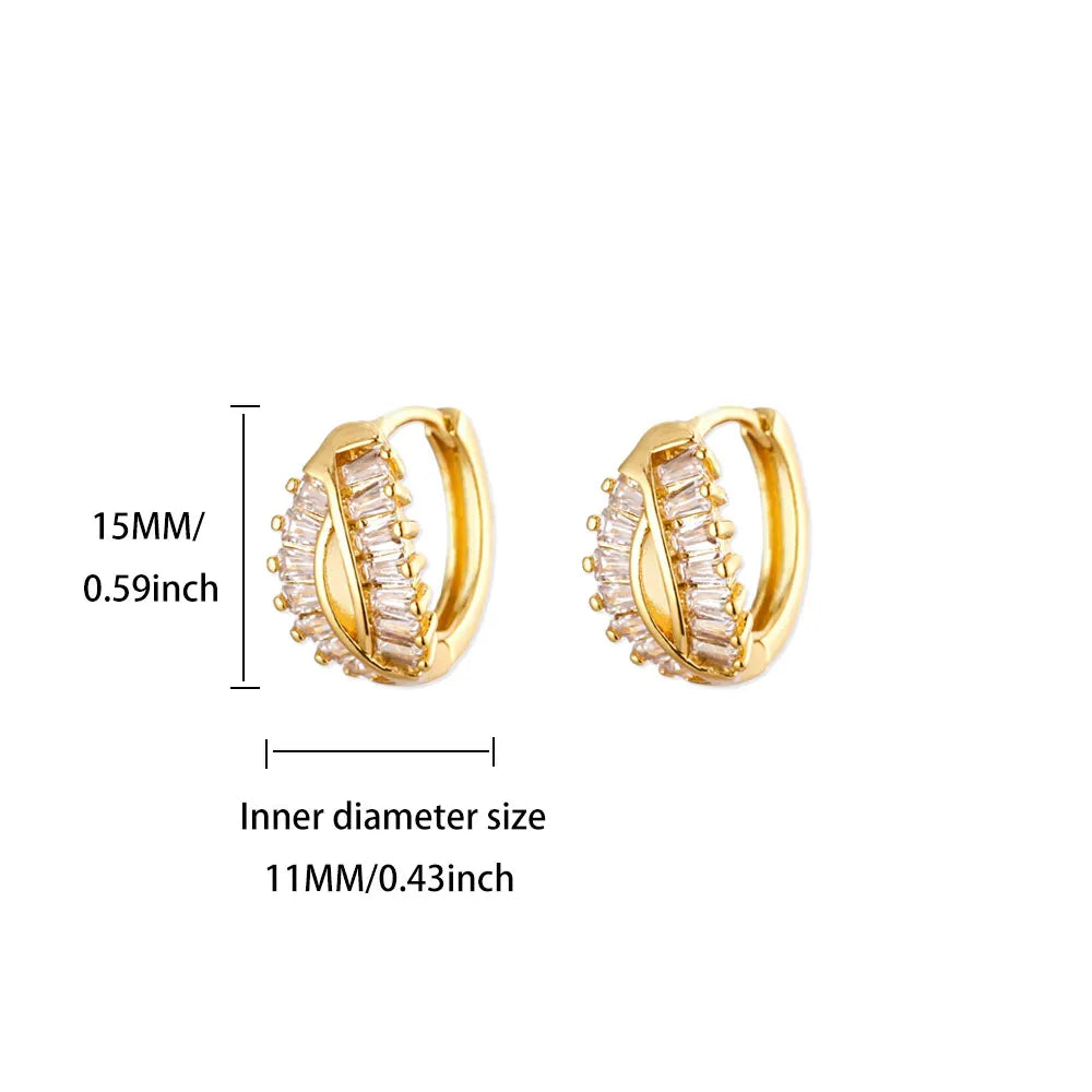 Cubic Zirconia Hoop Earrings For Women Luxury Crystal Zircon Gold Color Stainless Steel Earring Jewelry Wedding Party Gift