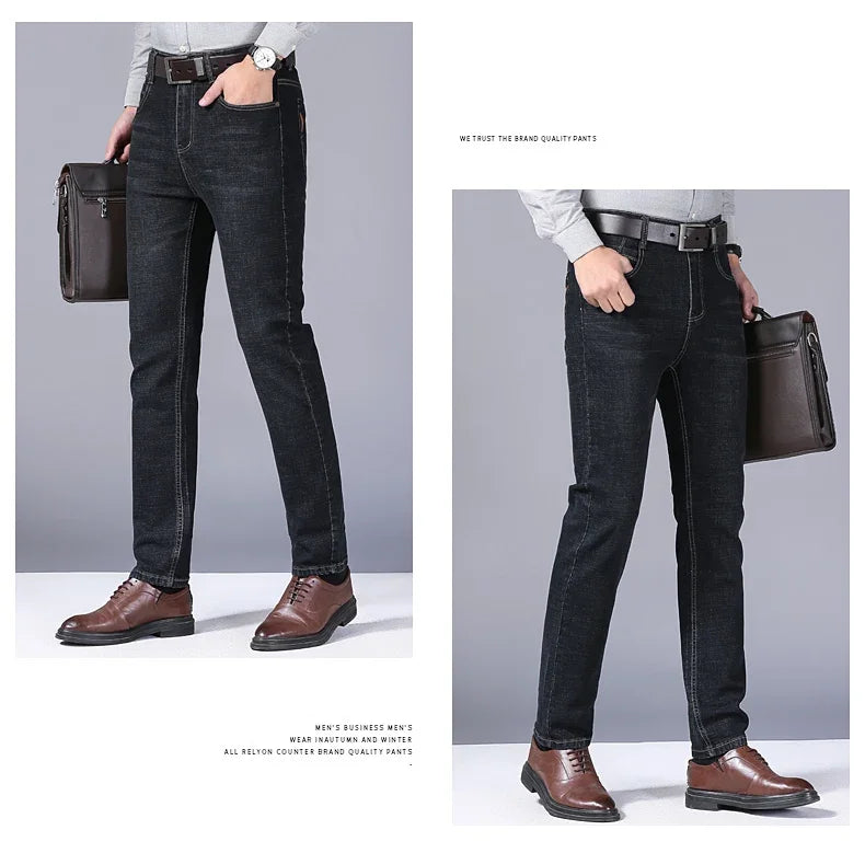 Men Fashion Straight Jeans Men 2025 New Stretch Slim Fit Pants Comfortable Soft Business Denim Trousers Male Brand Clothing