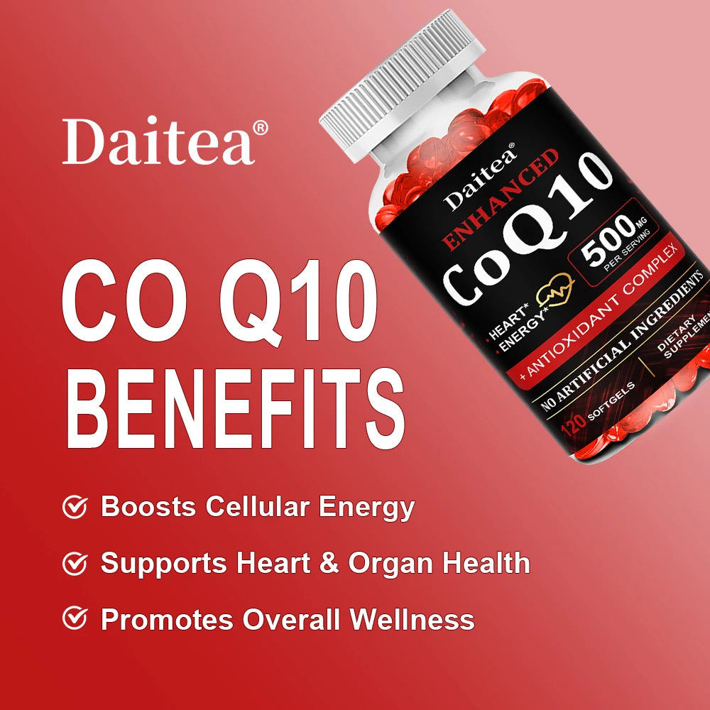 High Absorption CoQ10 500MG - for Heart Health&Energy Production - Enhanced CoQ10 Nutritional Supplements with Coenzyme Q10