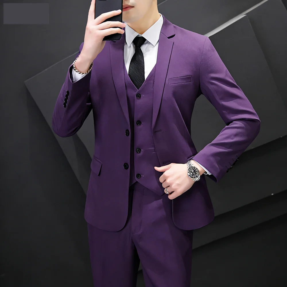 Men's Three-Piece Suit Set Business Career Wedding Groomsmen Best Man Decoration Formal Dress Code Tailored Look