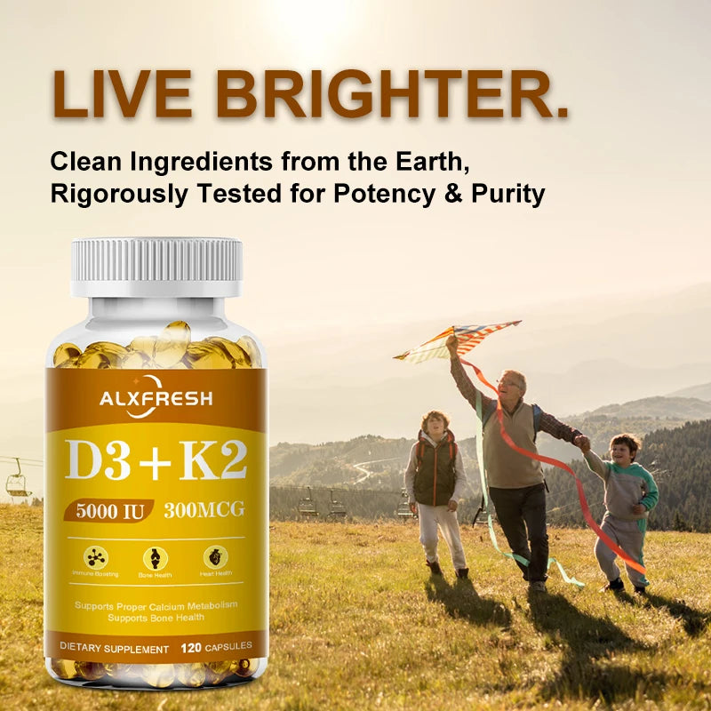 D3K2 Capsules Support Calcium Absorption Strengthen Bone and Teeth Health and Protect the Cardiovascular and Immune systems