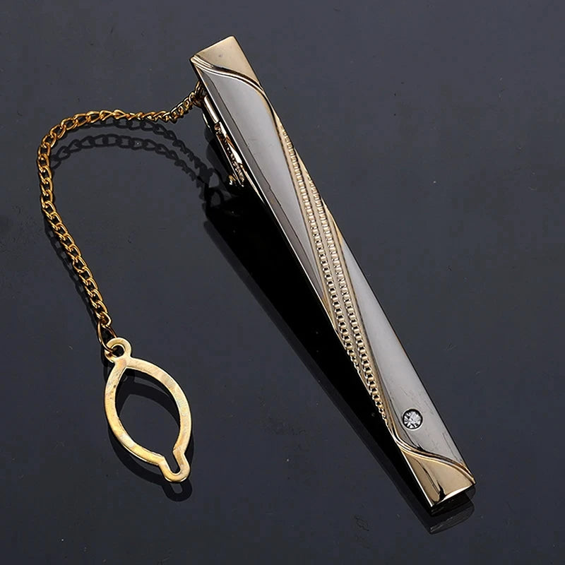Men's Gold-Tone Tie Bar with Detachable Chain - Elegant Tie Clip for Weddings and Formal Attire
