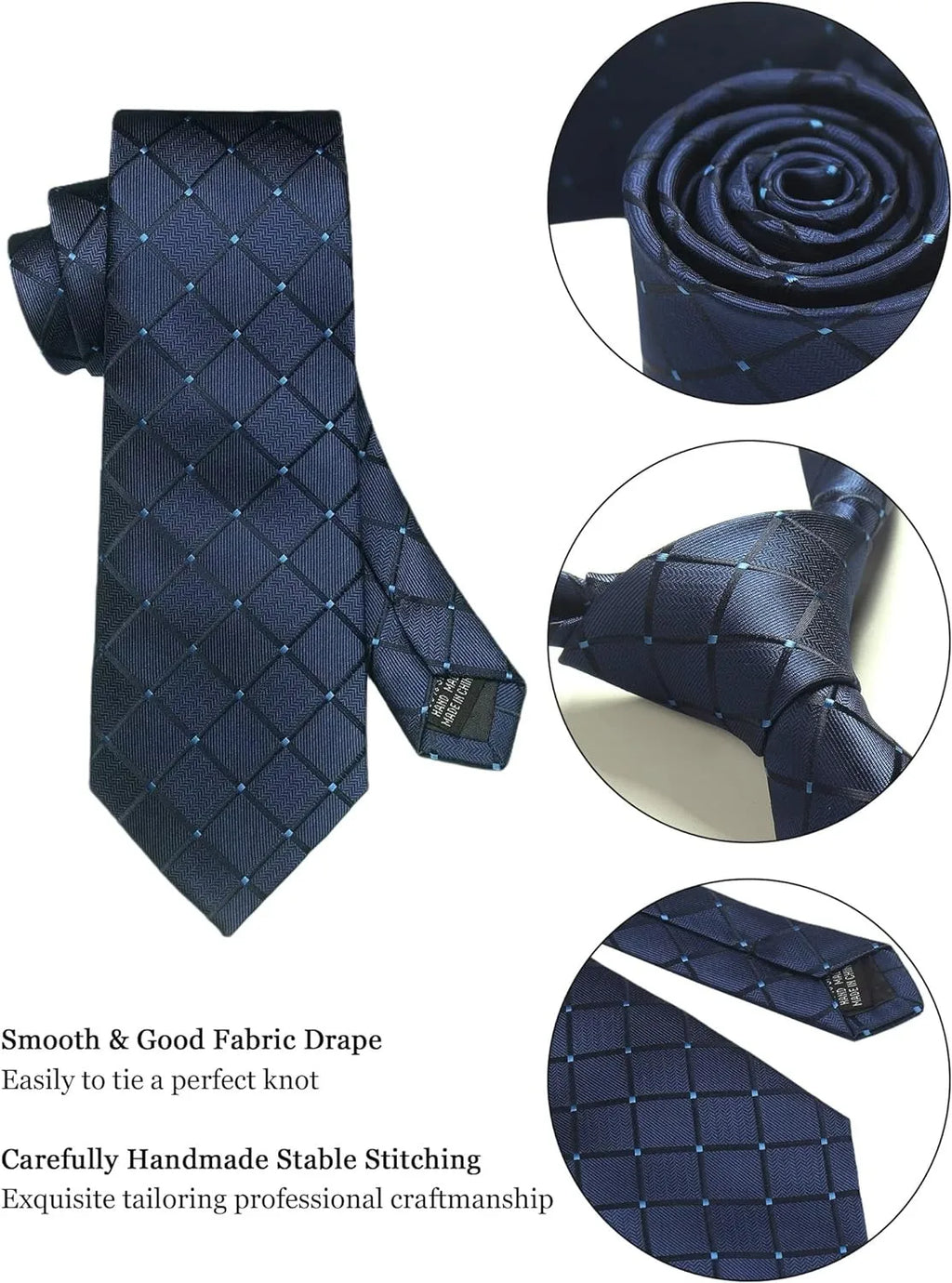 100% Silk Ties for Men Plaid & Checks Tie Clip Handkerchief Woven Classic Men's Necktie Pocket Square Set Formal Wedding Ties
