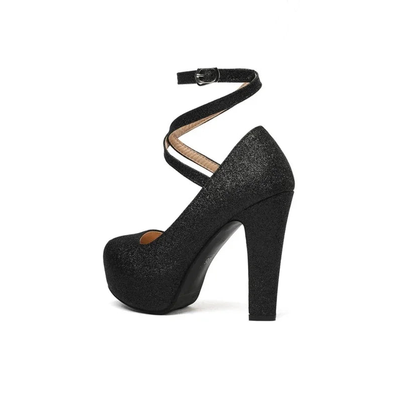 Women Shoes Sexy Fashion Round Toe High Heels  Ankle Strap Dress Dance Party Wedding Bride Platform Shoes Big Size 49 50 33-43