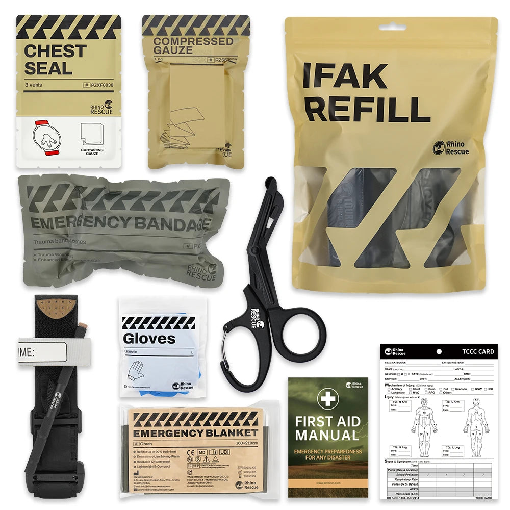 Rhino Rescue Trauma Kit,Combat Survival Gear Medical Kit,Tactical for Emergency First Aid, IFAK Refill Supplies