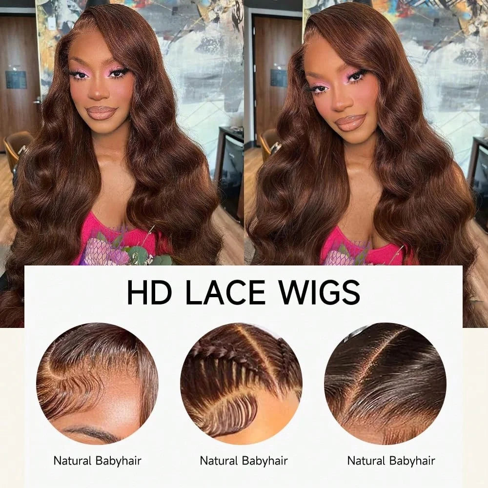 Chocolate Brown Body Wave Human Hair Wigs 13X4 HD Lace Frontal Wigs For Women Colored Brazilian Wet And Wavy Lace Front Wigs