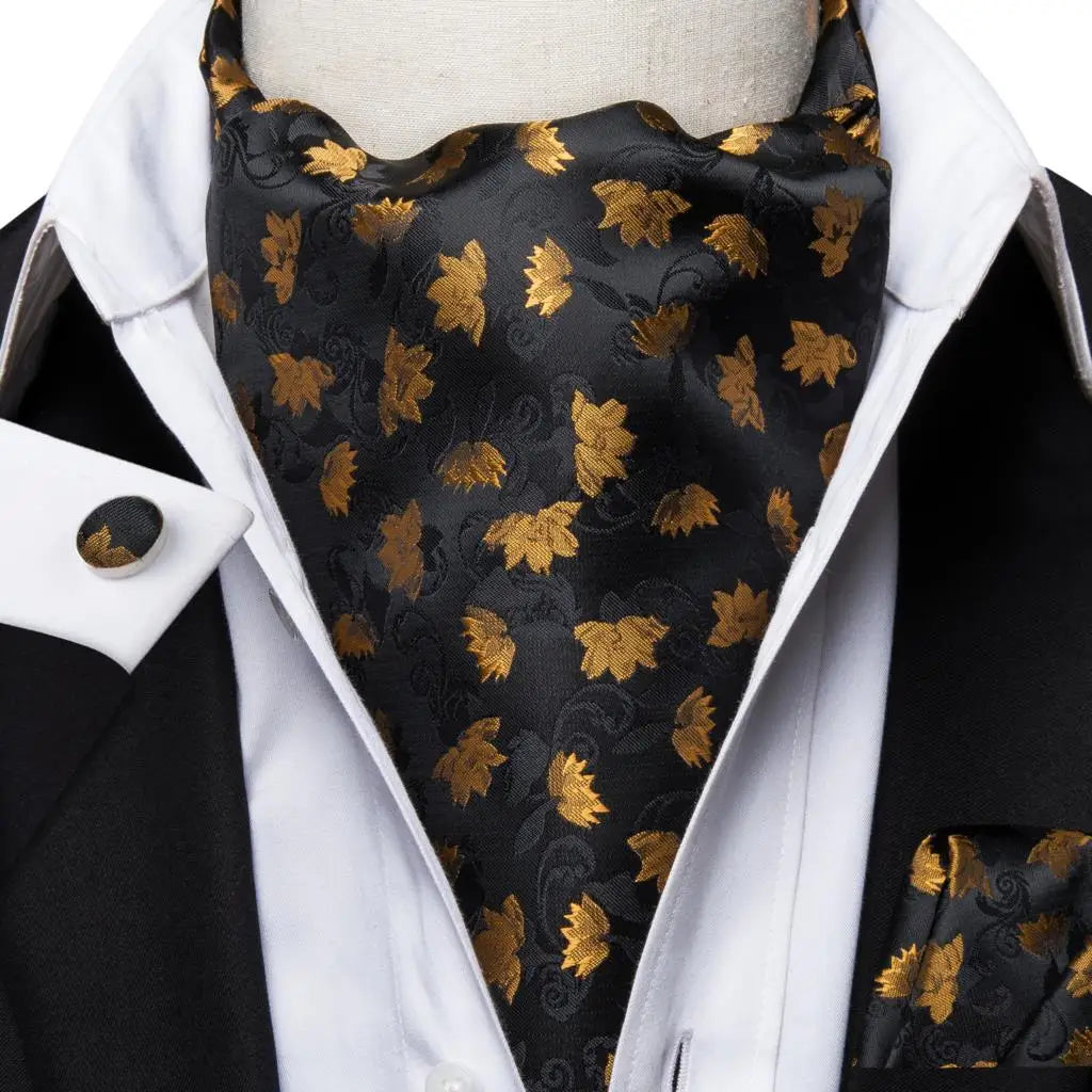 Hi-Tie Mens Ascot Black Pink Blue Red Gold Green Purple White Cravat Tie Hanky Cufflinks for Male Wedding Business Prom