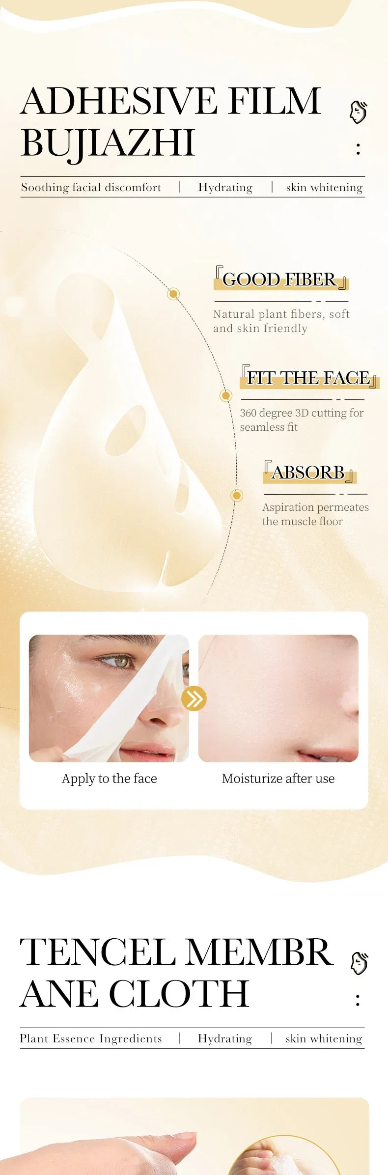 15pcs 24K Gold Hyaluronic Acid Face Mask Facial Firming Moisturizing Anti Wrinkle Whitening Facial Masks Skin Care Products