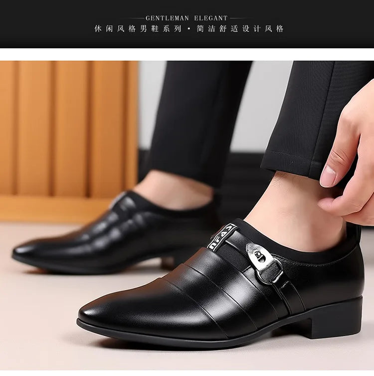 Classic Leather Shoes for Men Slip on Pointed Toe Oxfords Formal Wedding Party Office Business Casual Dress Shoes Men's Loafers