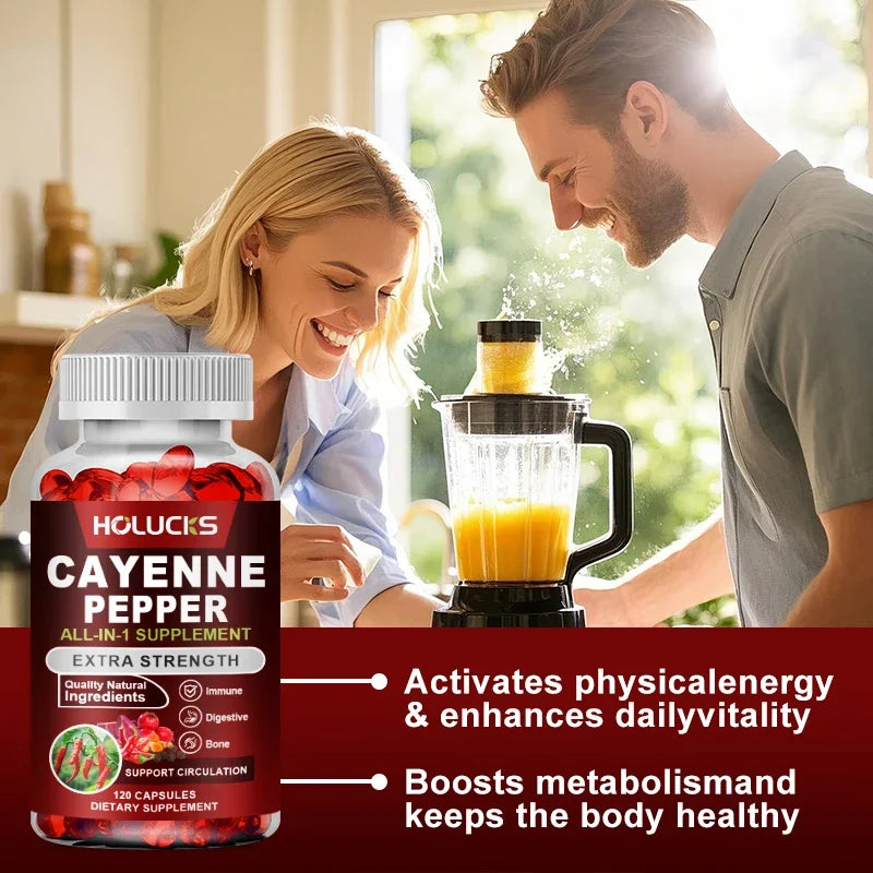 Cayenne Pepper Capsules, with Vitamin D3 K2, Blood Circulation, Promote Digestion, Boost Metabolism, Support Joint, Bone Health