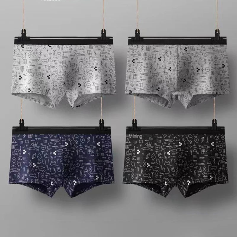4Pcs Boxer Shorts Men's Underwear Sexy Panties Cotton Boxers Print Underpants Male Shorts U Convex Lingerie Plus Size 6XL