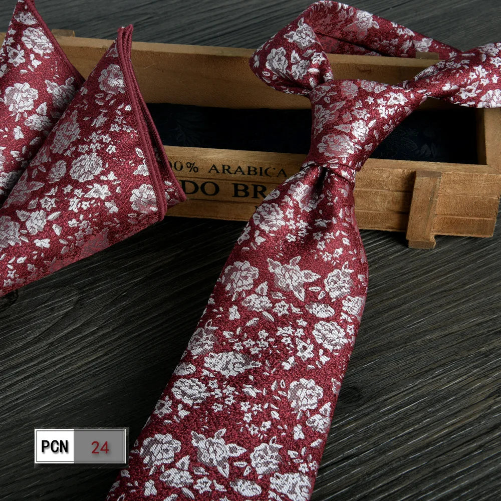 man tie set swine red 8cm Men's Formal tie and pocket square set 2-Piece Business Wedding burgundy ties for men and neckties man