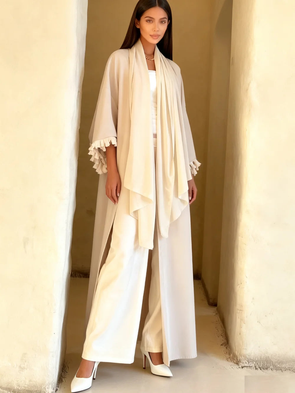 Dubai Abbayas for Women Muslim Dress Open Abayas Fringed Kimono Cardigan Caftan Marocain Femme Robe Dubai Abayo Islamic Clothing