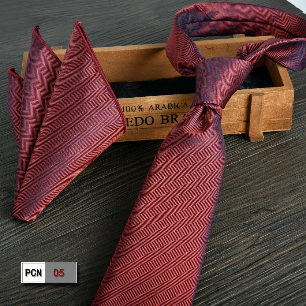 man tie set swine red 8cm Men's Formal tie and pocket square set 2-Piece Business Wedding burgundy ties for men and neckties man